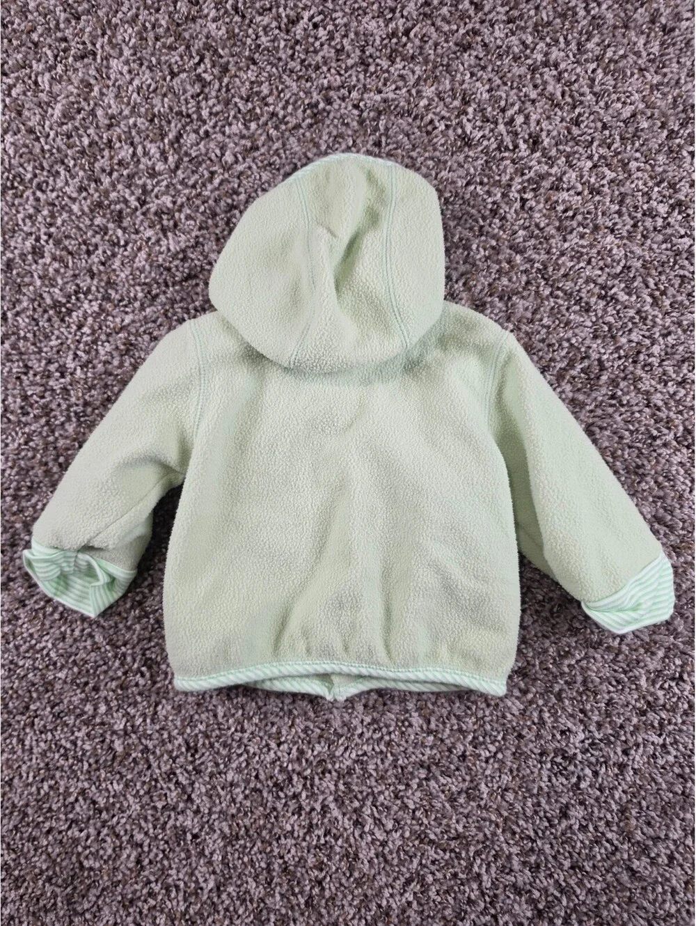 Vtg Carter & Sons Baby Sz 3-6M Fleece Button Up Hooded Sweater Light Green